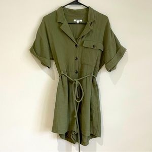 Madewell Belted Safari Romper Olive Army Green Gauzy Cotton - XS